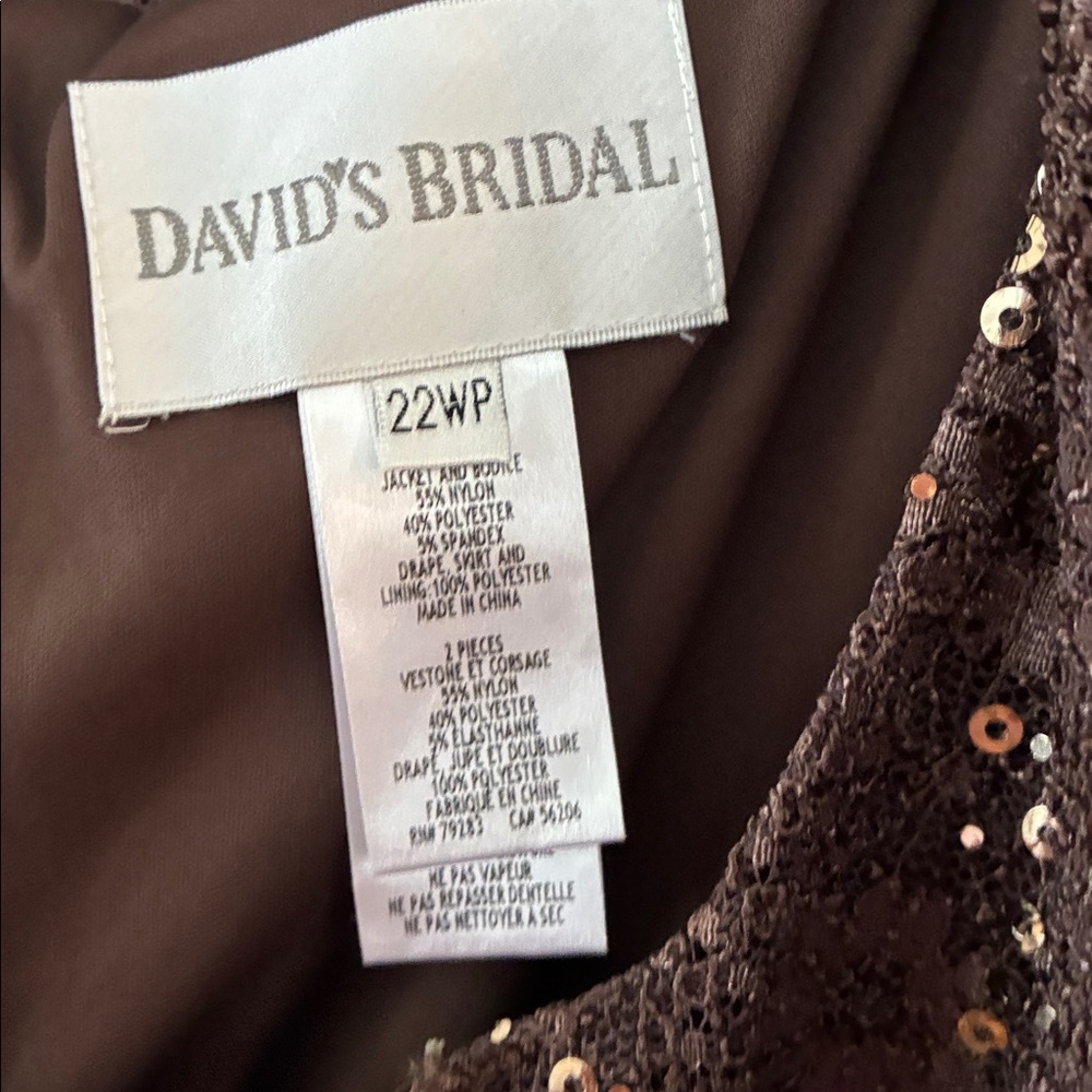 David's Bridal Brown Sequin Sleeveless Dress & jacket evening Mother of bride - Picture 3 of 9